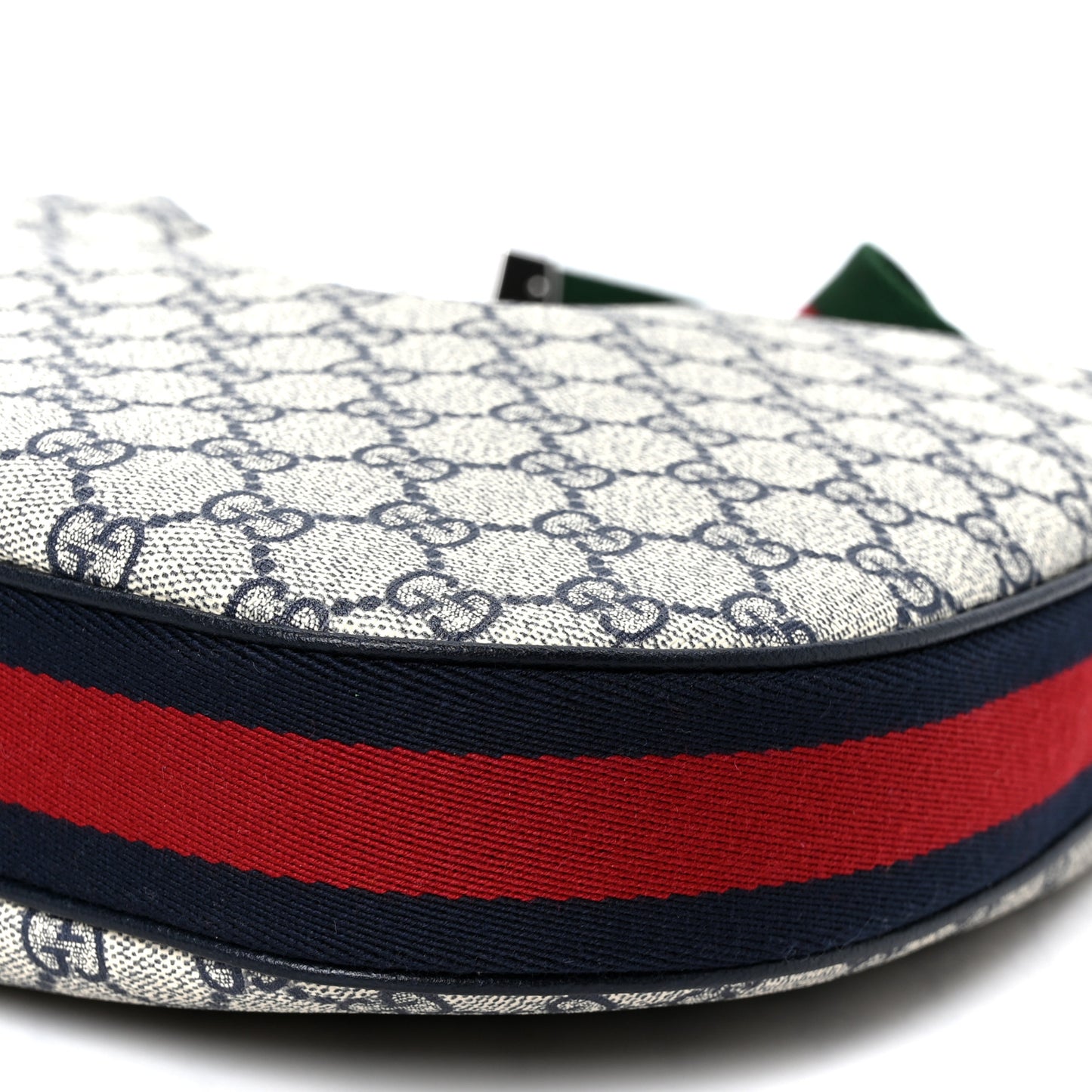 GG Supreme Monogram Textured Calfskin Web Large Attache Shoulder Bag Beige Blue
