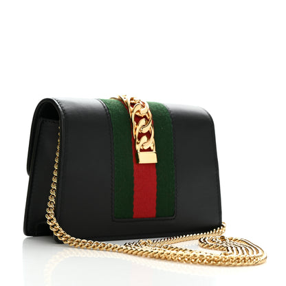 Gucci Calfskin Super Mini Sylvie Chain Shoulder Bag Black 2 of 11