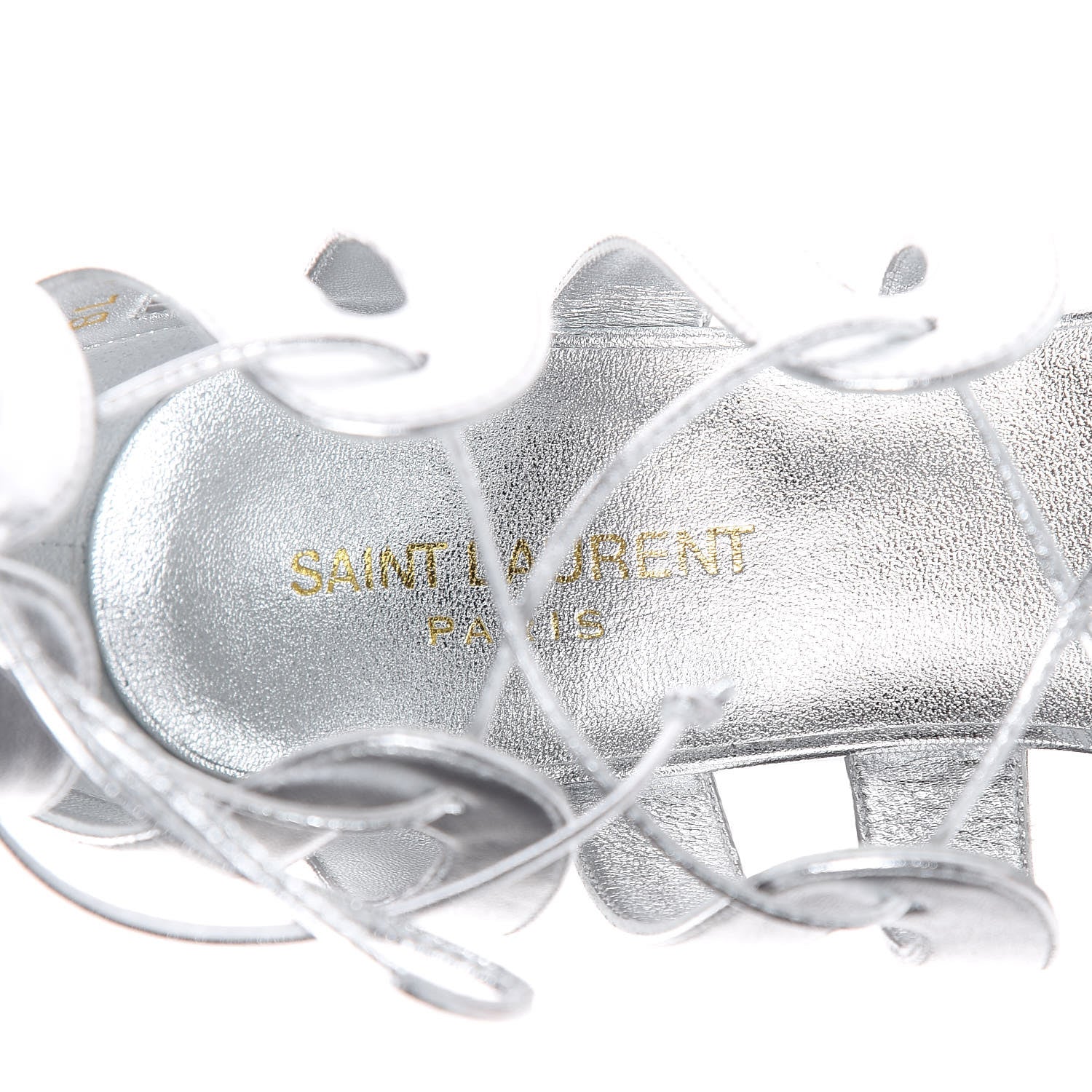 Saint Laurent Metallic Nappa Silk Babes 90 Lace Up Sandals 39 Argento 7 of 8