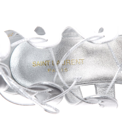 Saint Laurent Metallic Nappa Silk Babes 90 Lace Up Sandals 39 Argento 7 of 8