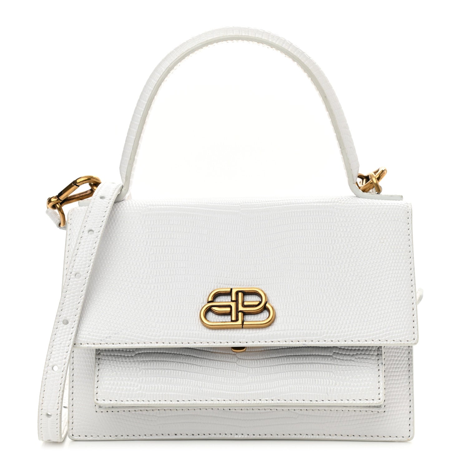 Balenciaga Patent Calfskin Lizard Embossed XS Sharp Top Handle Bag White 1 of 10