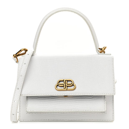 Balenciaga Patent Calfskin Lizard Embossed XS Sharp Top Handle Bag White 1 of 10
