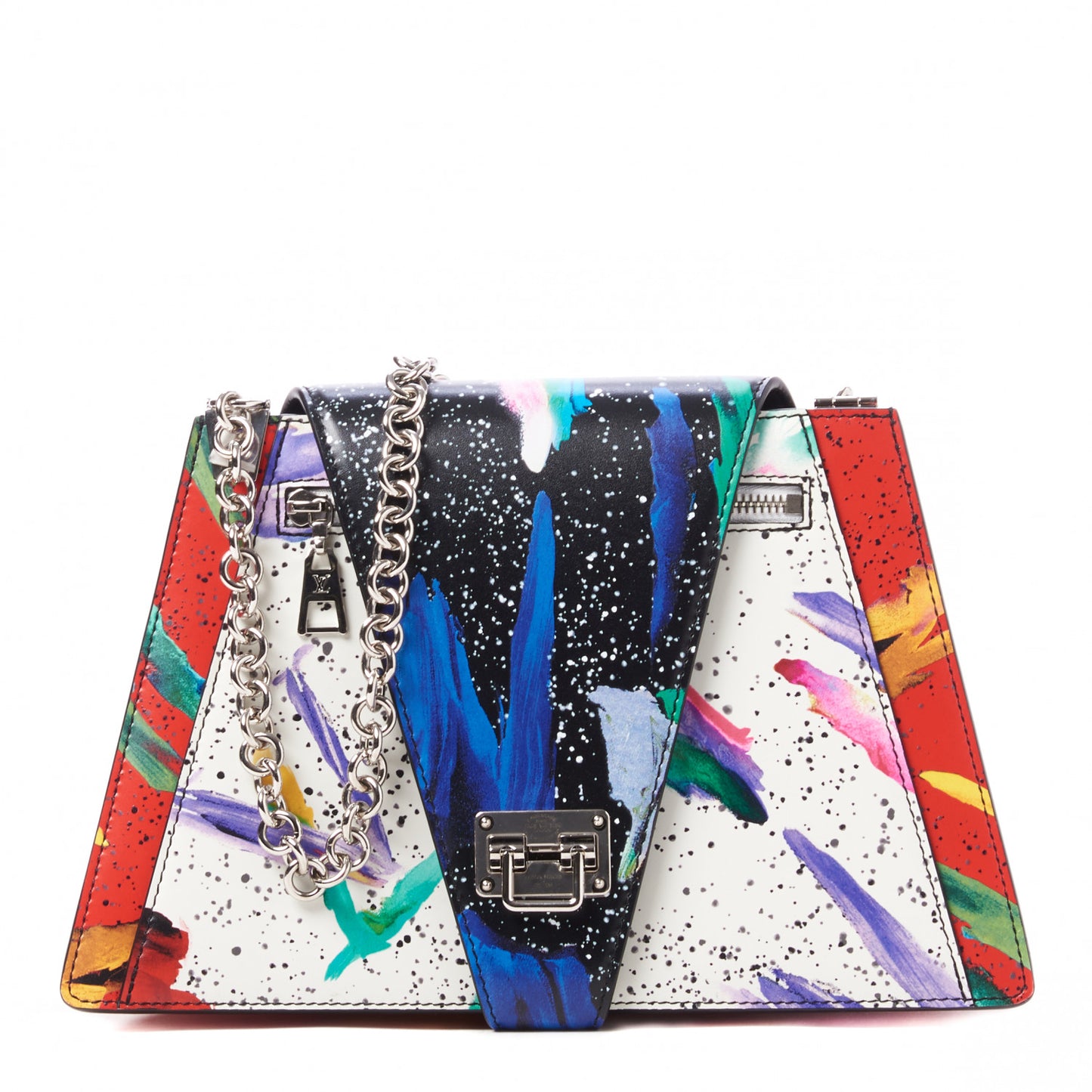 Calfskin Splash Print Trapeze Black White Red