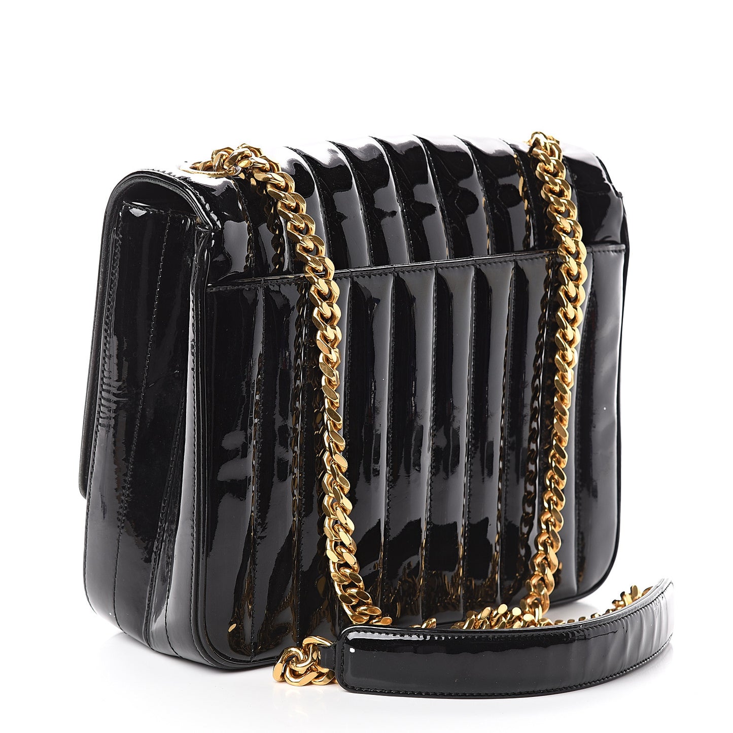 Patent Matelasse Monogram Large Vicky Chain Bag Black