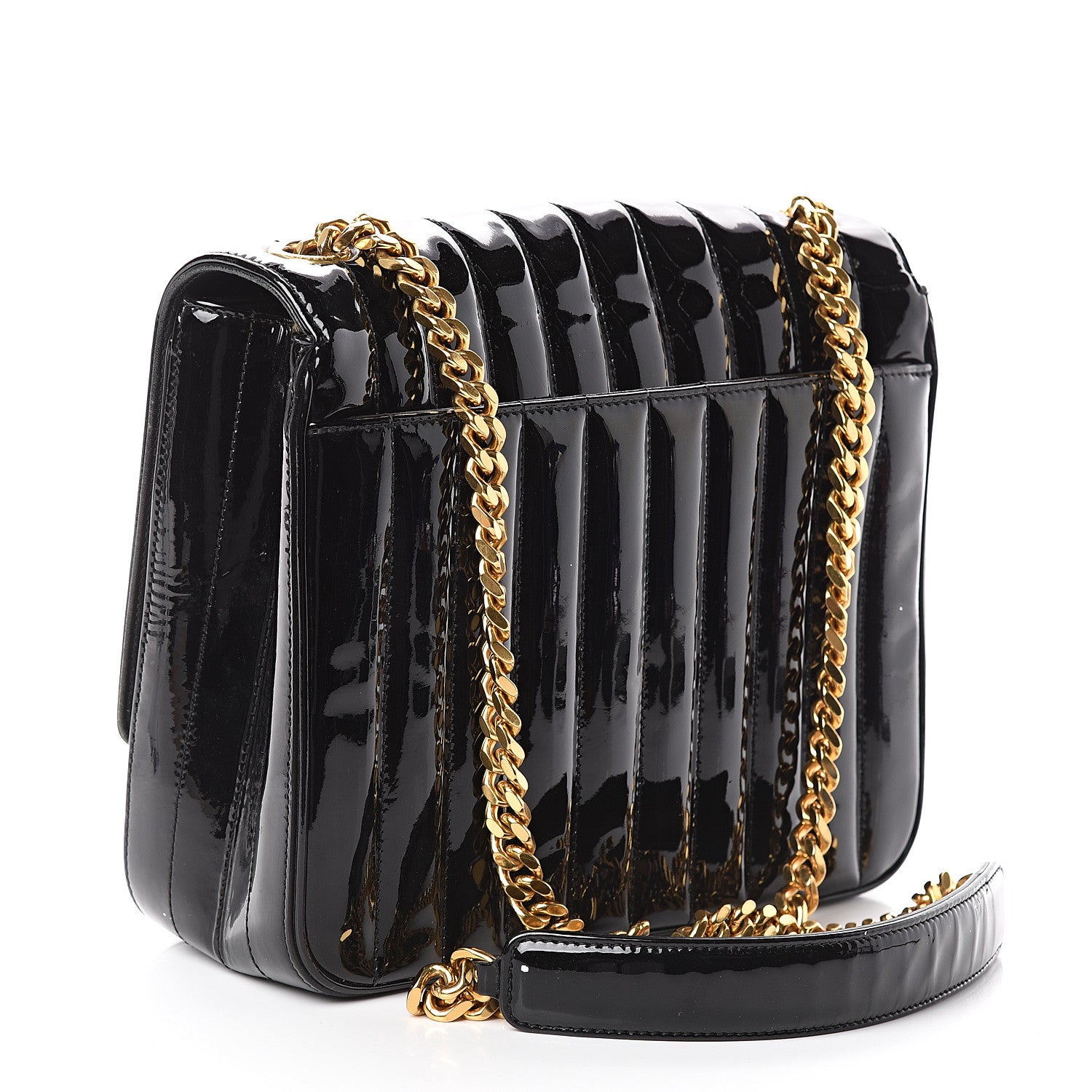 Saint Laurent Patent Matelasse Monogram Large Vicky Chain Bag Black 2 of 8