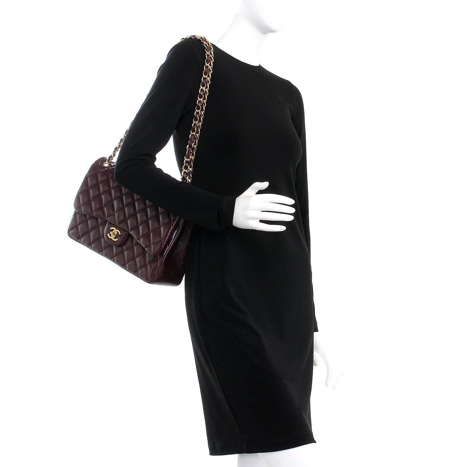 Chanel Caviar Quilted Jumbo Double Flap Burgundy 3 of 9