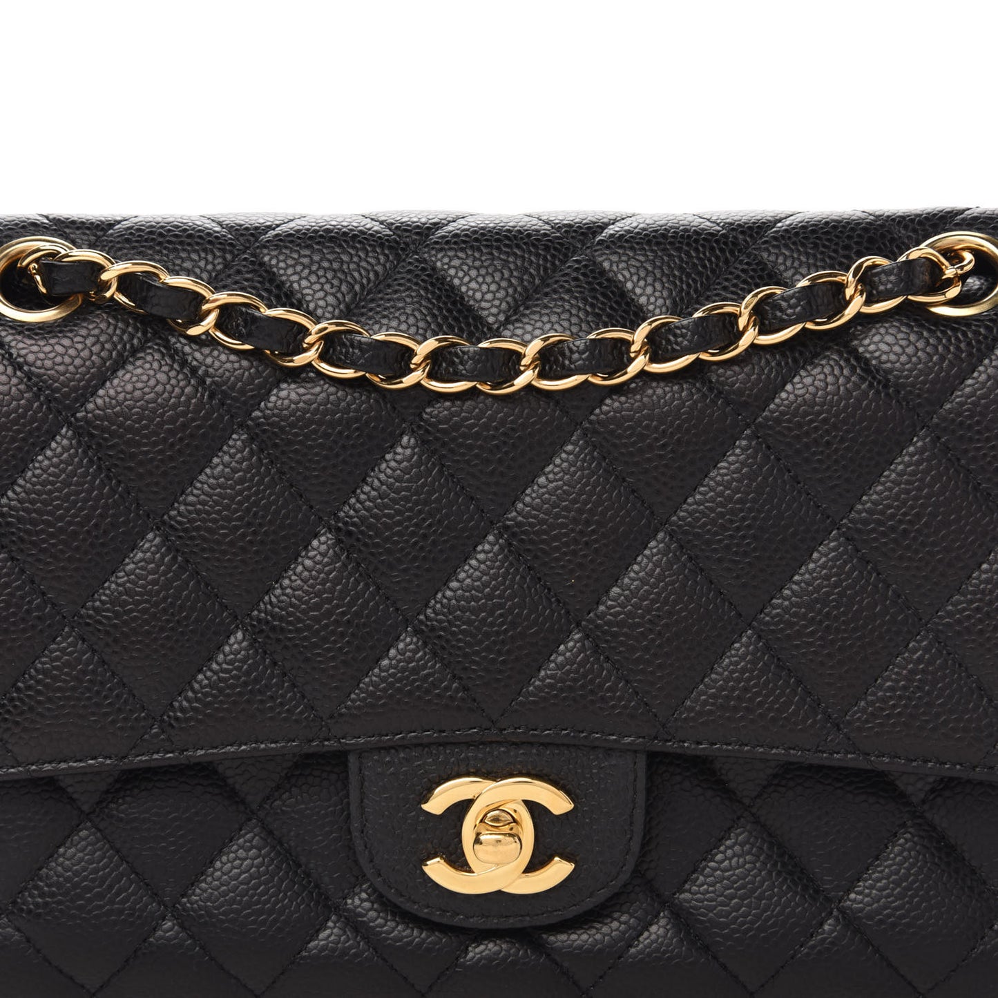 Caviar Quilted Medium Double Flap Black