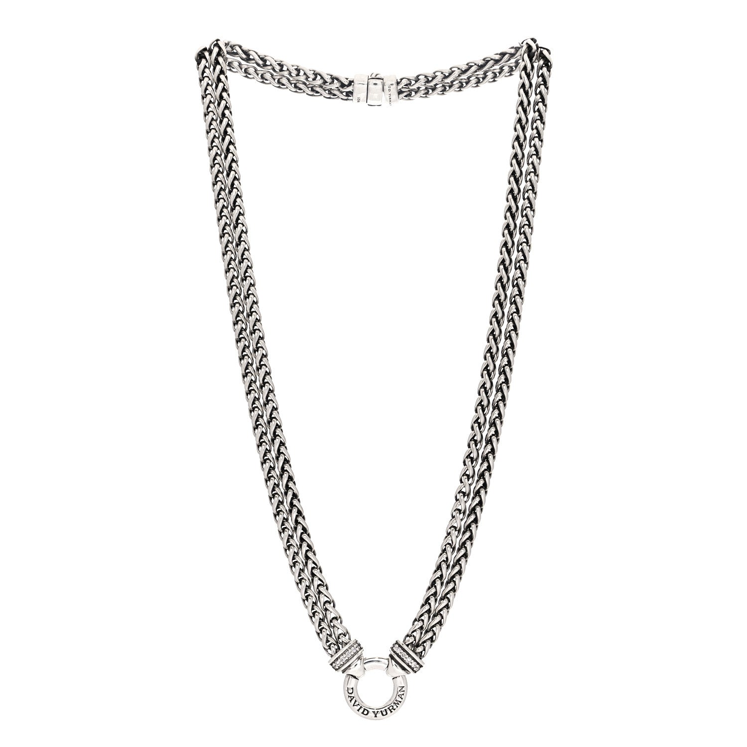 David Yurman Sterling Silver Diamond 18mm Double Wheat Chain Necklace 3 of 6