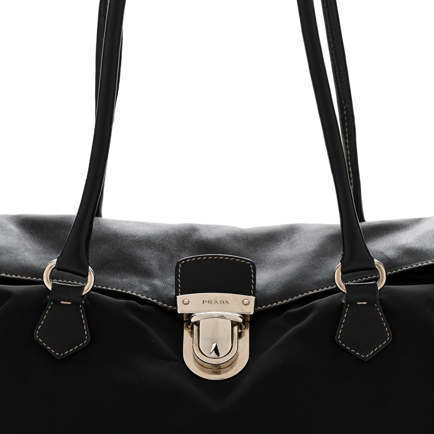 Nylon Royal Calf Easy Foldover Pushlock Satchel Black
