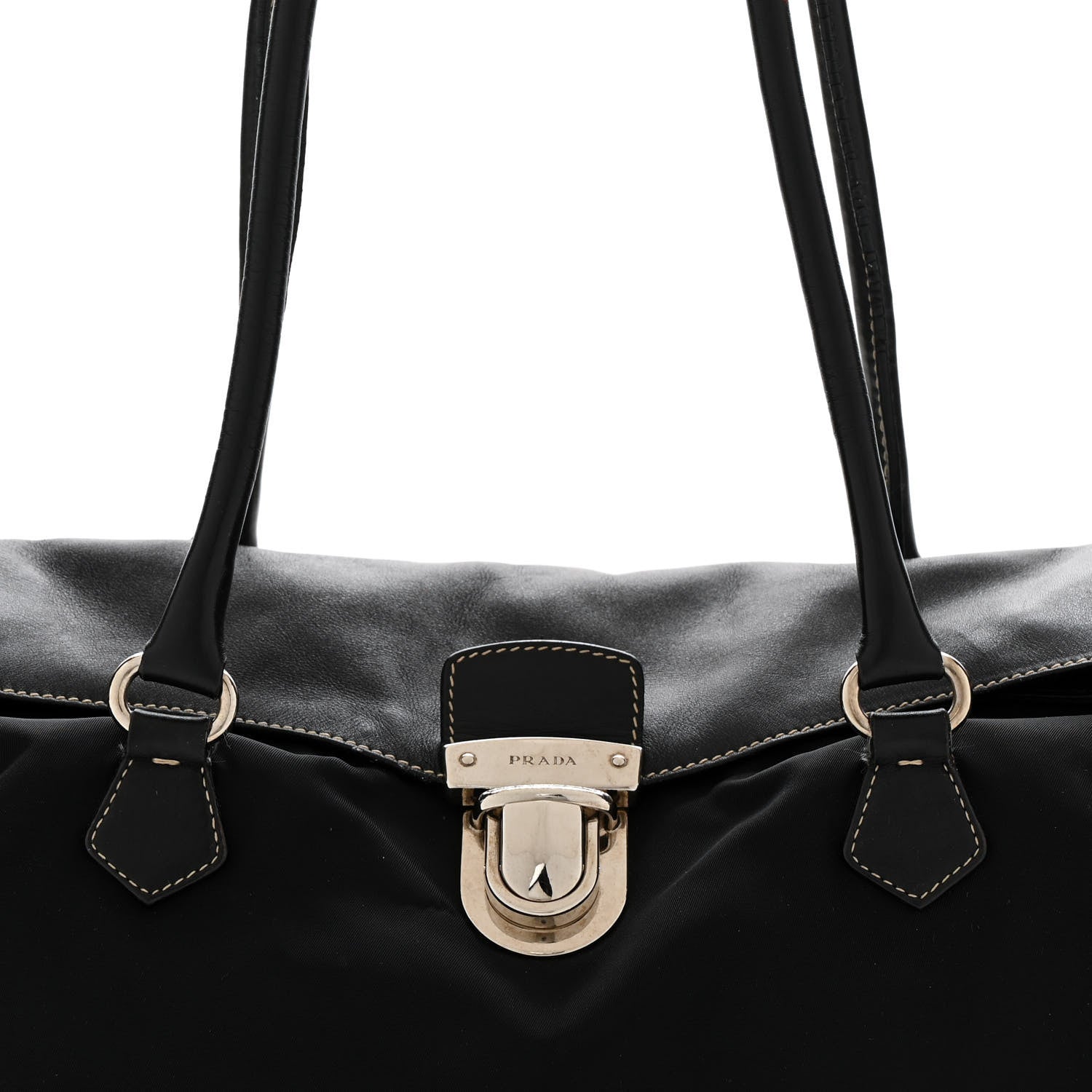 Prada Nylon Royal Calf Easy Foldover Pushlock Satchel Black 8 of 14