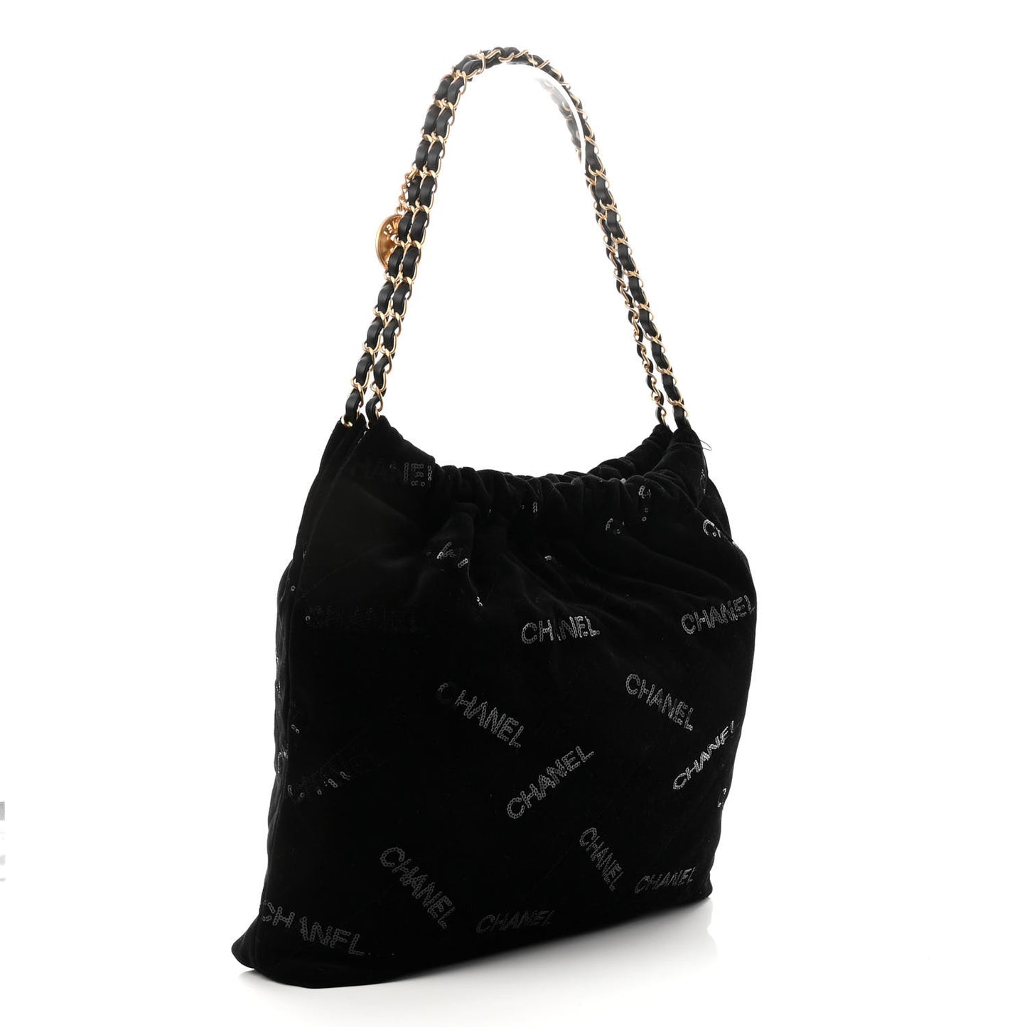 Velvet Sequin Quilted Chanel 22 Black