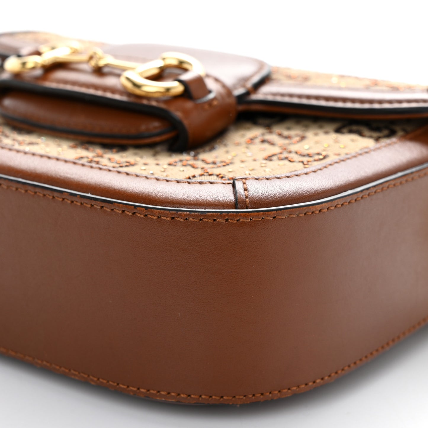 New Canvas Charisma Calfskin Crystal GG Monogram Mini Horsebit 1955 Shoulder Bag Camel Ebony