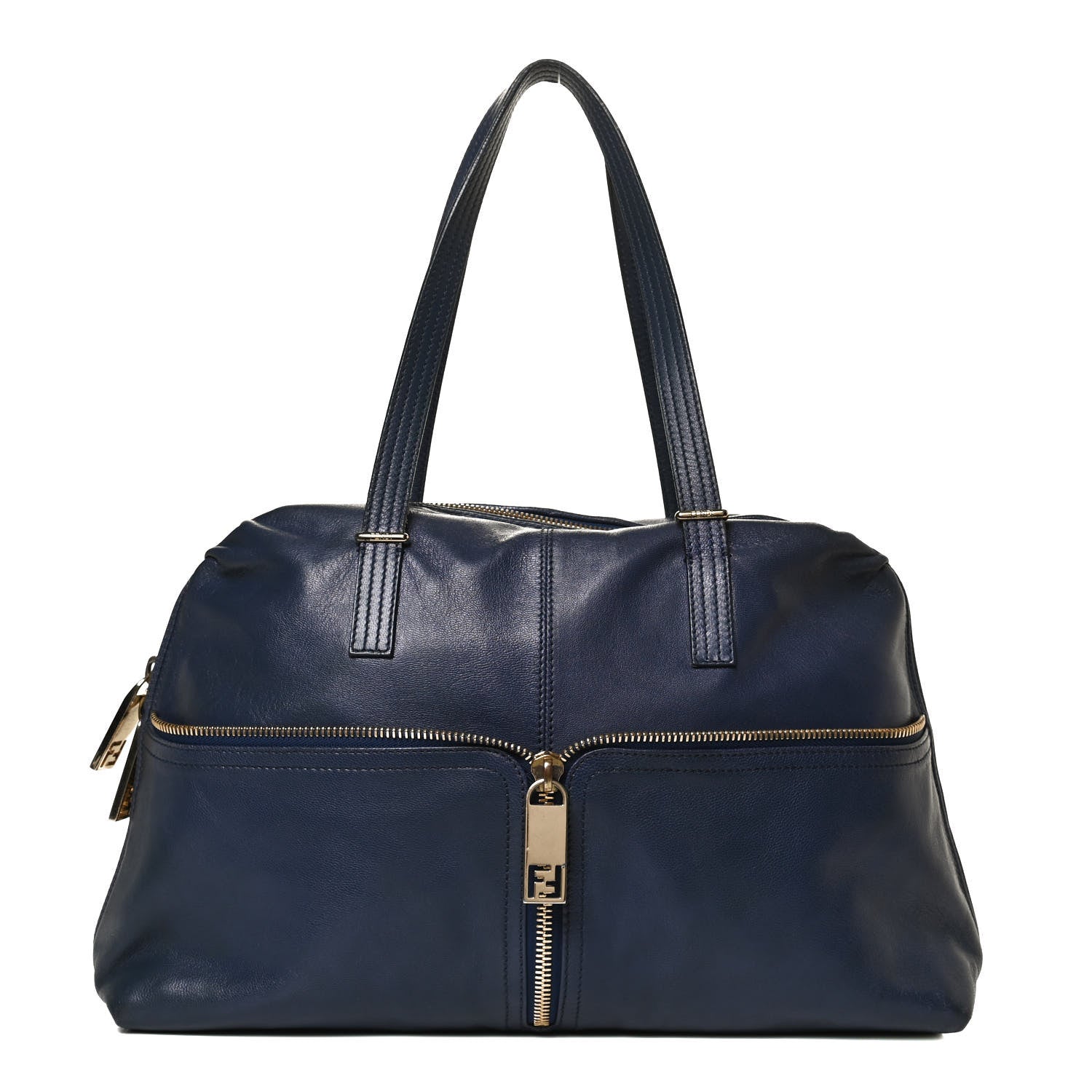 Fendi Sheepskin Zipper Satchel Navy 1 of 13