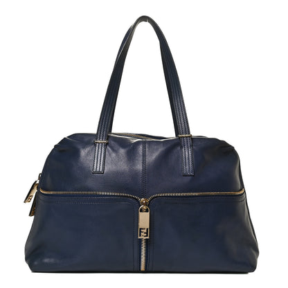 Fendi Sheepskin Zipper Satchel Navy 1 of 13