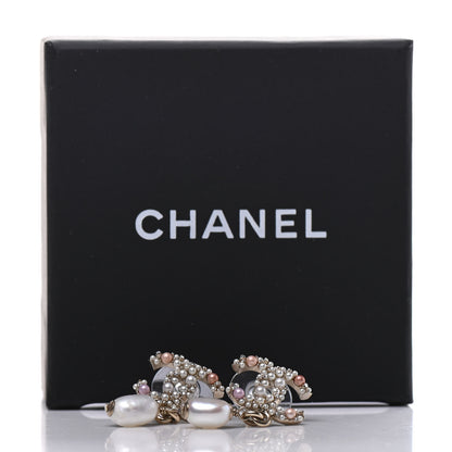 Chanel Pearl Crystal CC Charm Drop Earrings Light Gold Pink 5 of 5