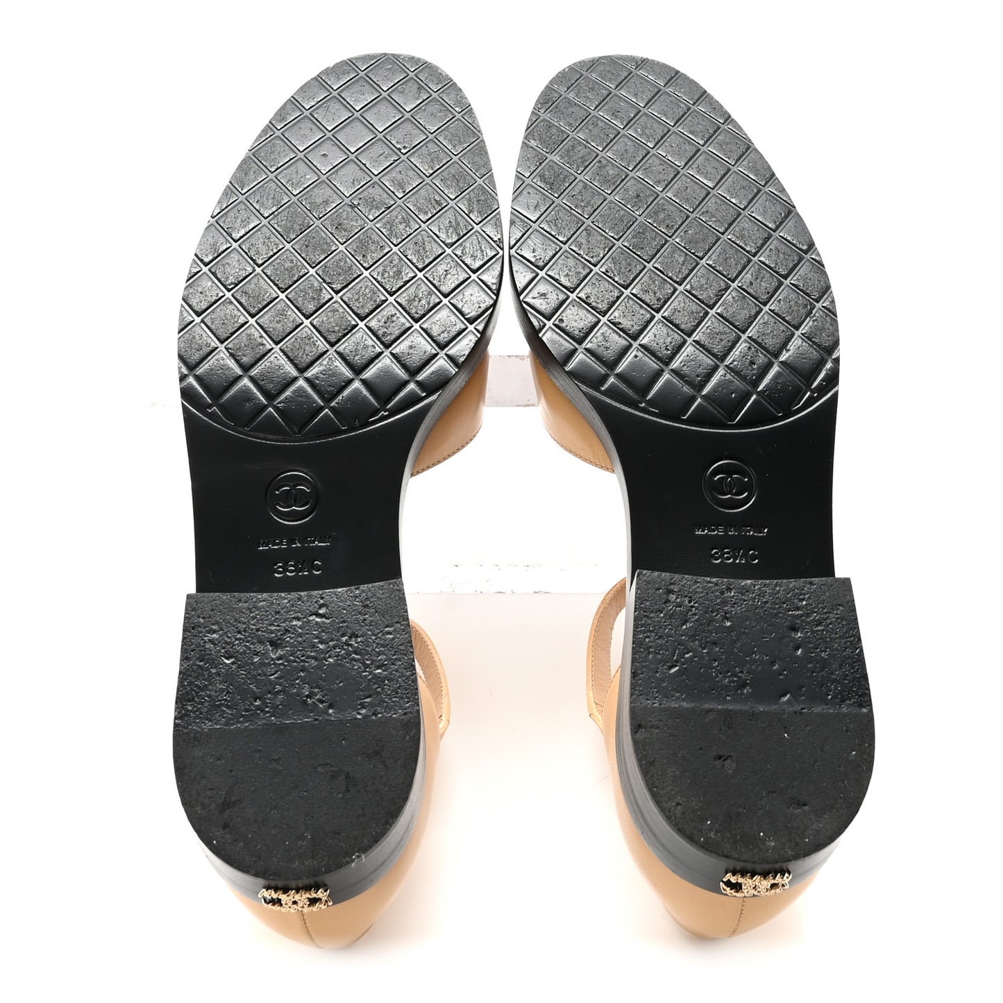 Shiny Goatskin Mary Jane Flats 38.5 Beige Black