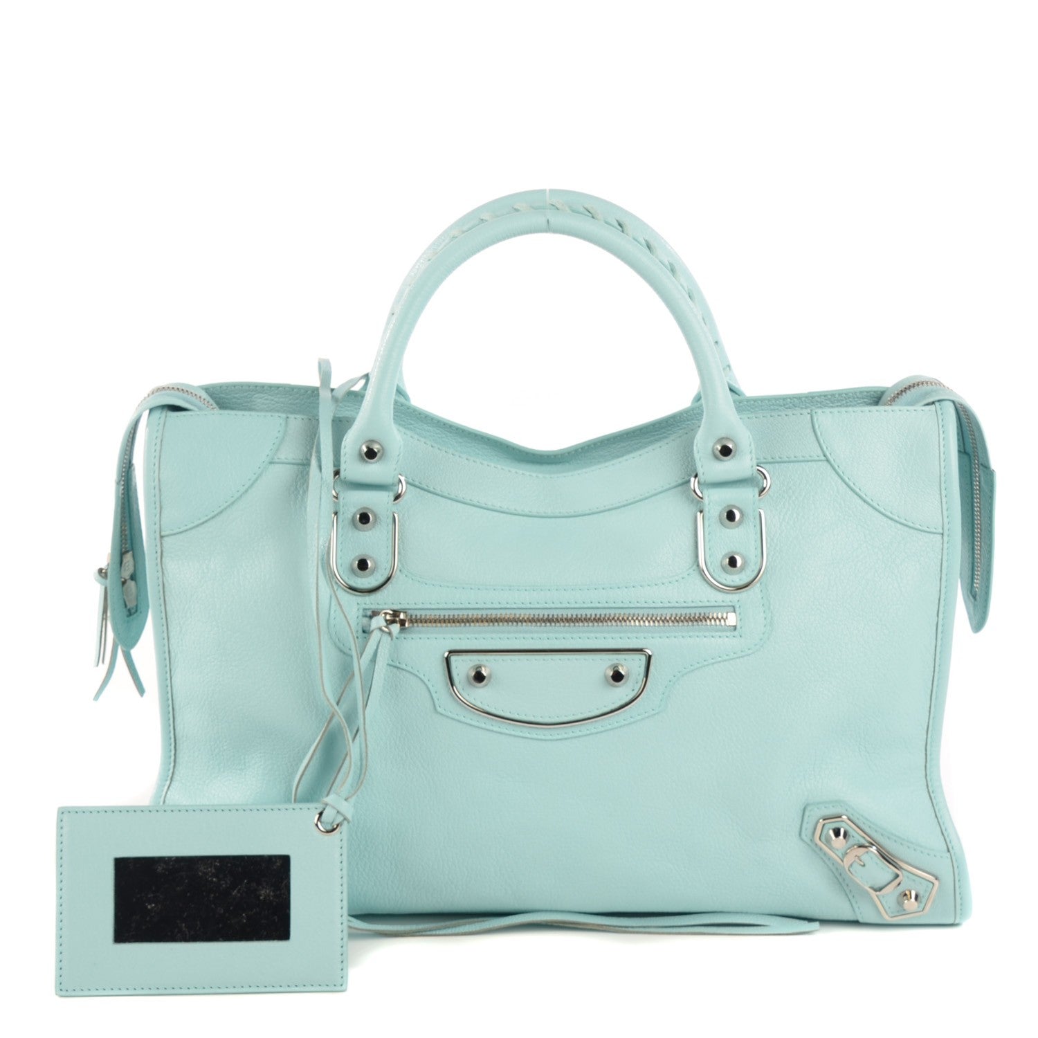 Balenciaga Chevre Silver Metallic Edge Hardware City Bleu Maldives 1 of 8