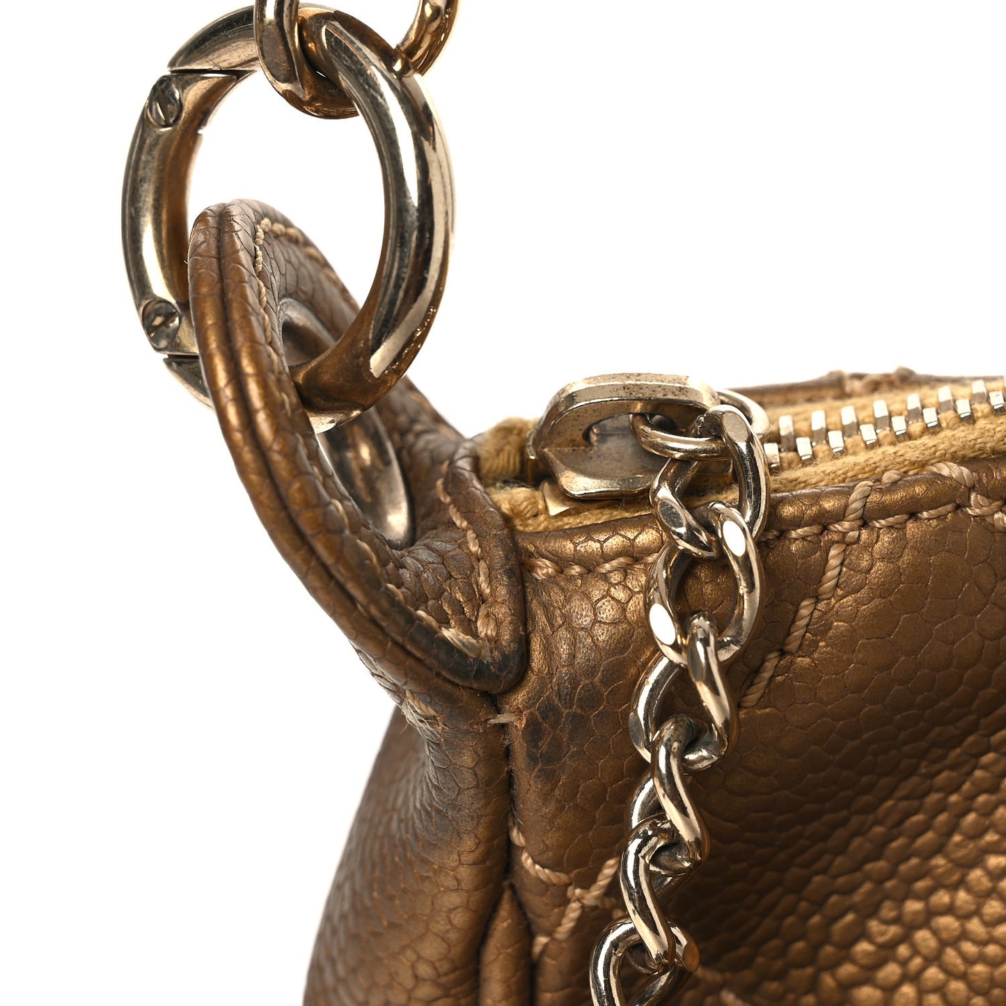 Metallic Caviar Quilted Timeless CC Shoulder Bag Gold