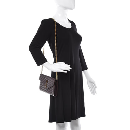 Saint Laurent Grain De Poudre Matelasse Chevron Monogram Chain Wallet Palissandre 2 of 7