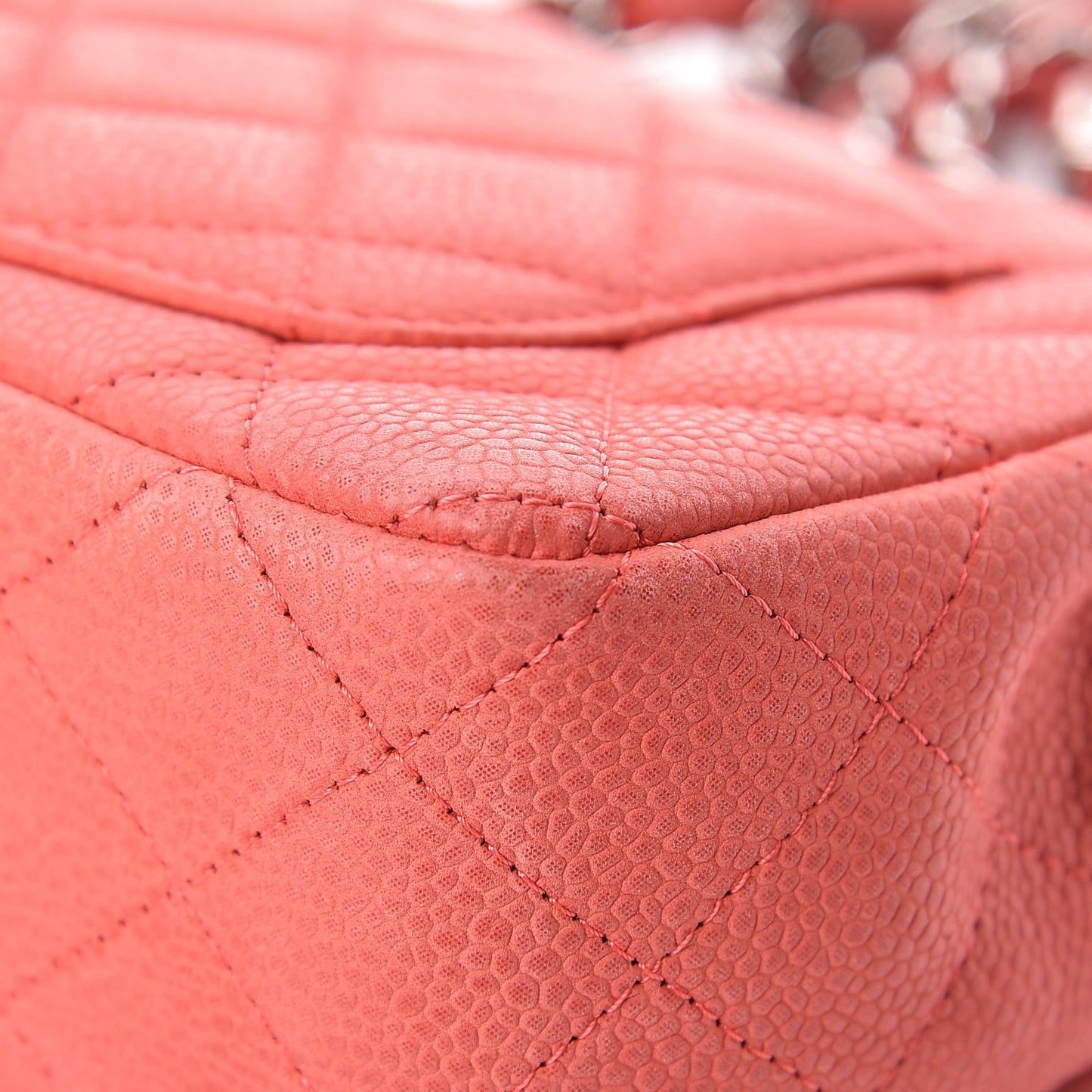 Iridescent Caviar Quilted Mini Rectangular Flap Dark Pink