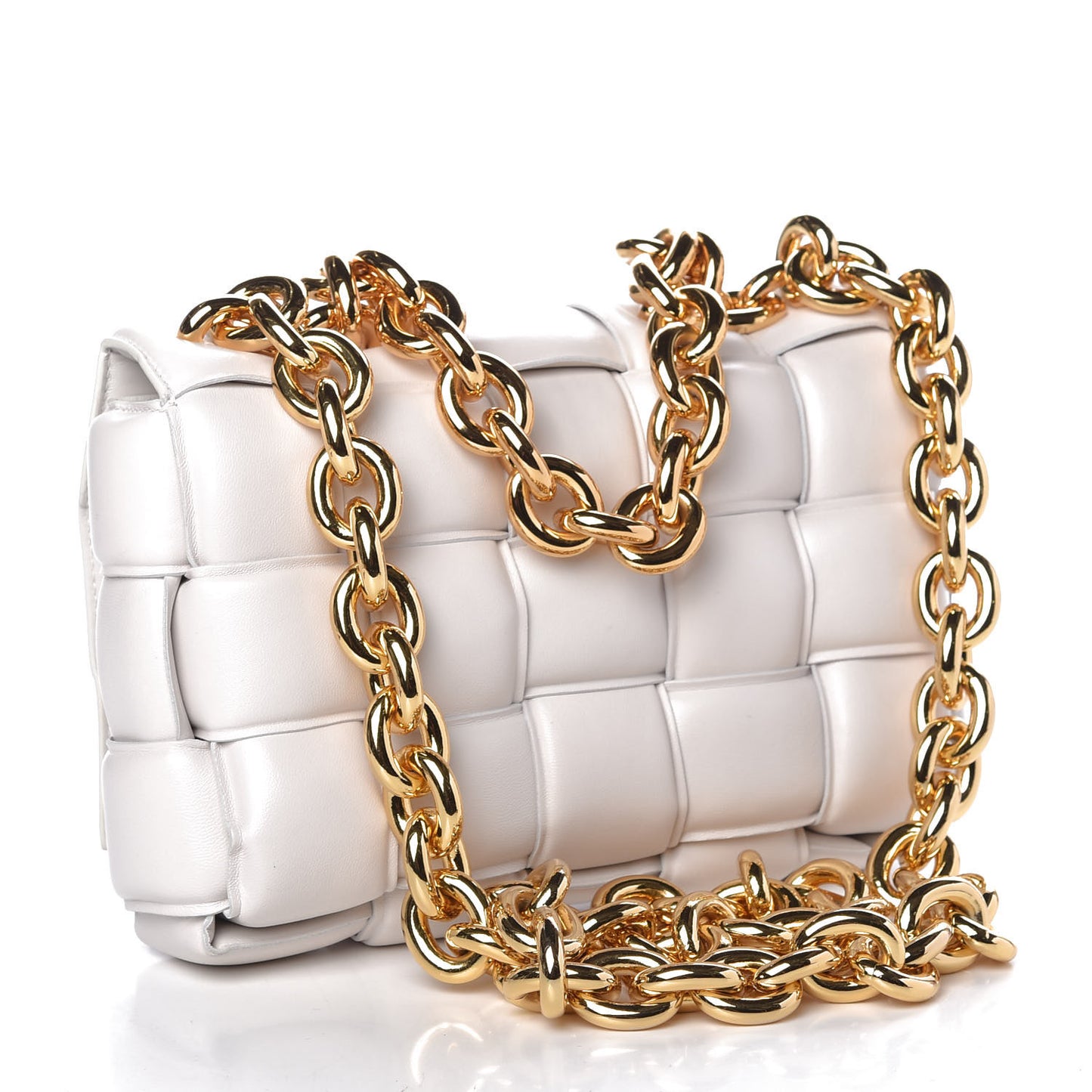 Lambskin Maxi Intreccio Padded Chain Cassette Crossbody Bag White