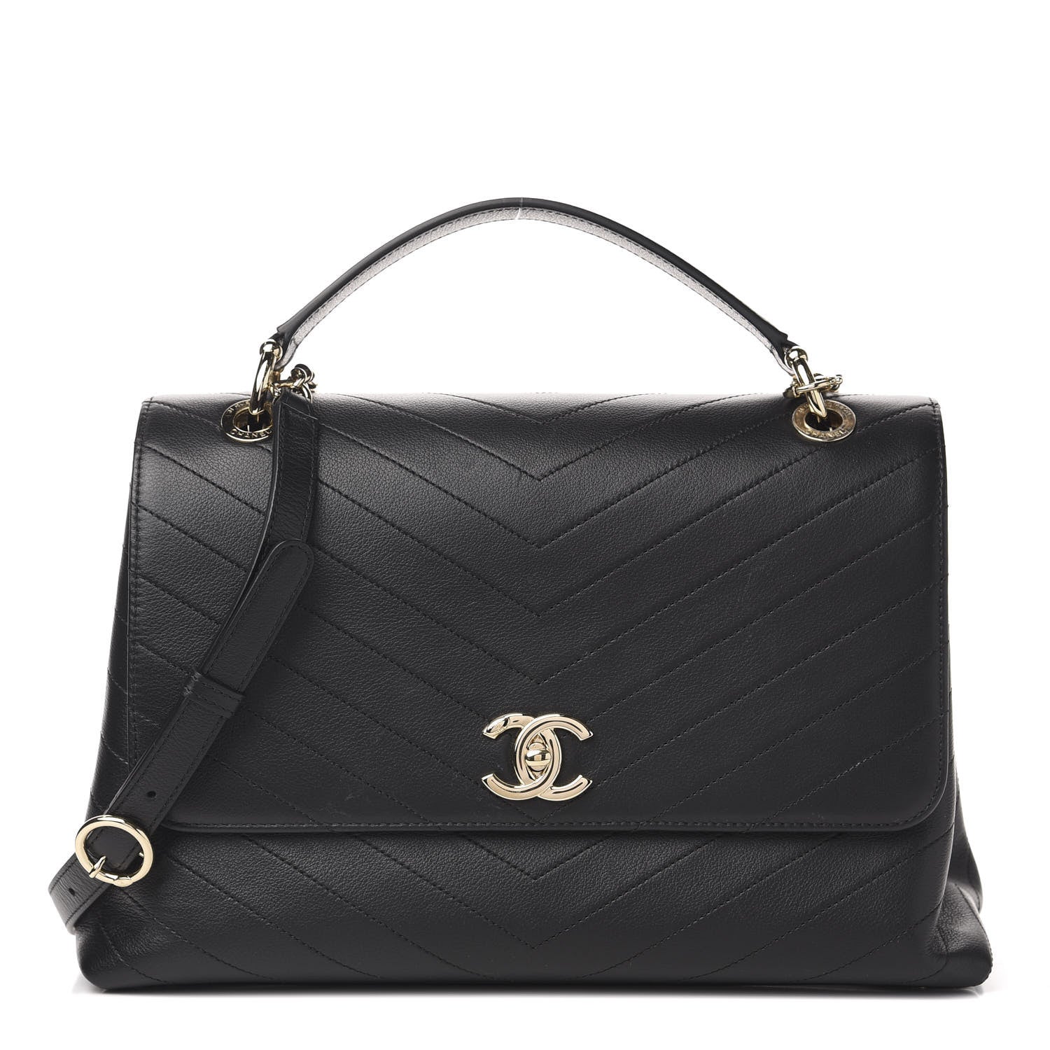 Chanel Grained Calfskin Chevron Stitched Medium Chic Top Handle Flap Black 1 of 11