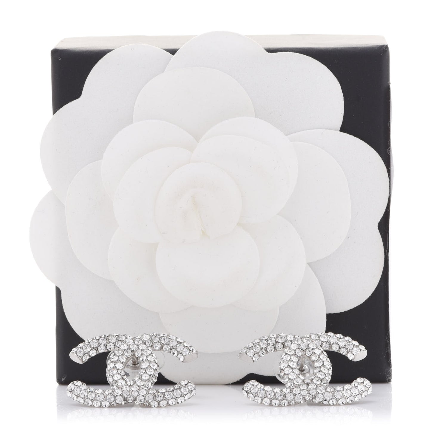 Crystal CC Treasure Chest Earrings Silver