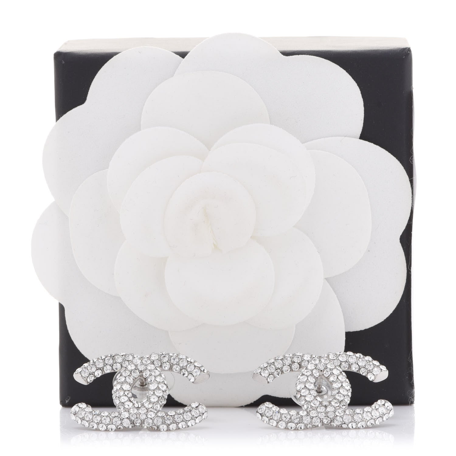 Chanel Crystal CC Treasure Chest Earrings Silver 5 of 5