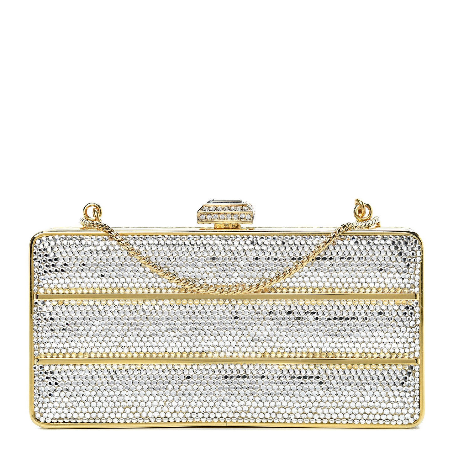 Swarovski Crystal Striped Minaudiere Clutch Silver Gold