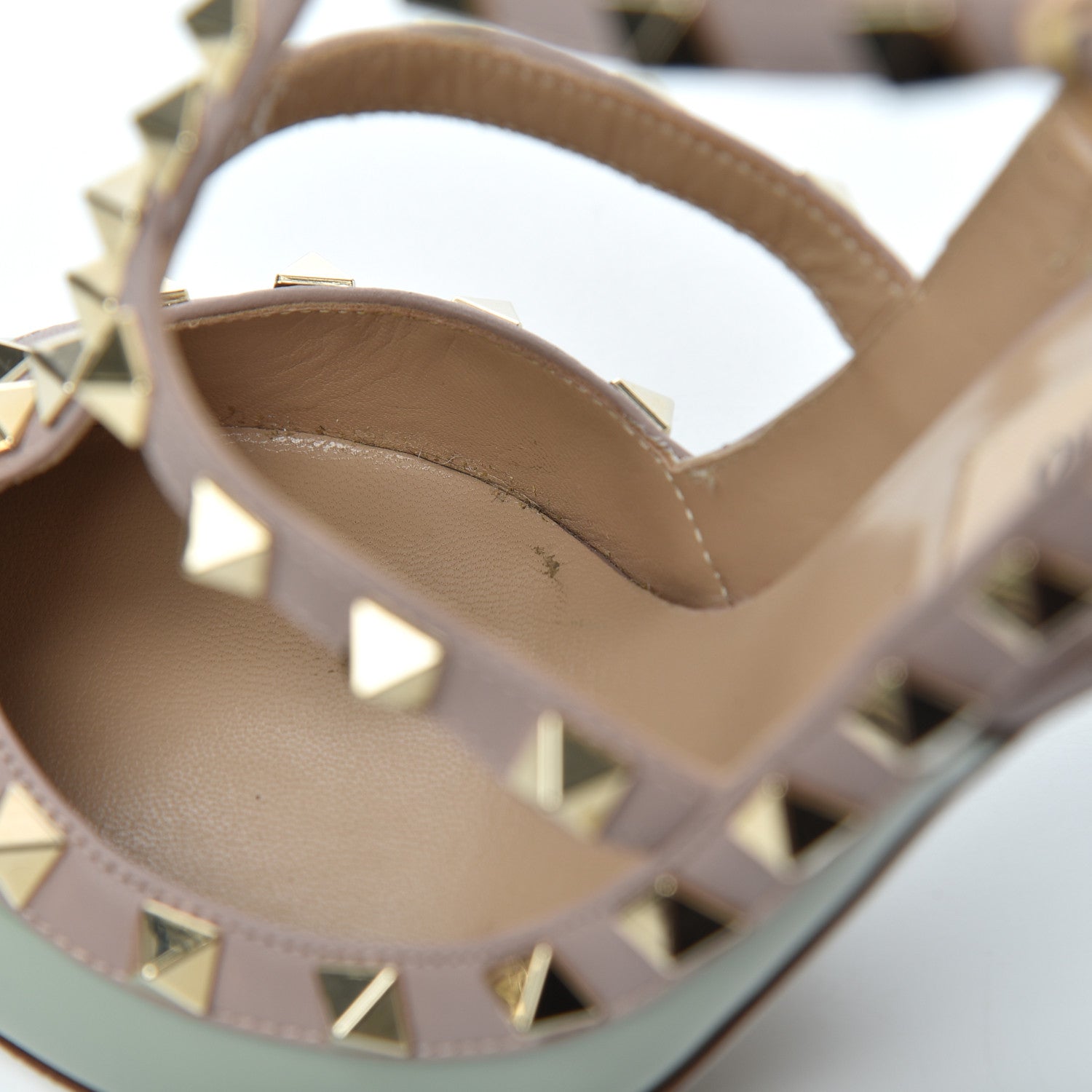 Valentino Garavani Patent Nappa Rockstud Ankle Strap 100mm Pumps 37.5 Green Tea Sorbet Poudre 8 of 16