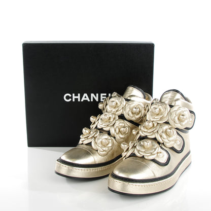 Chanel Metallic Lambskin Camellia High Top Sneakers 38 Gold 7 of 9