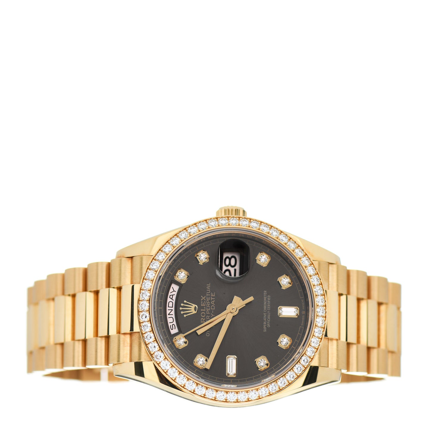 18K Yellow Gold Diamond 36mm Oyster Perpetual Day-Date President Watch Chocolate 128348RBR
