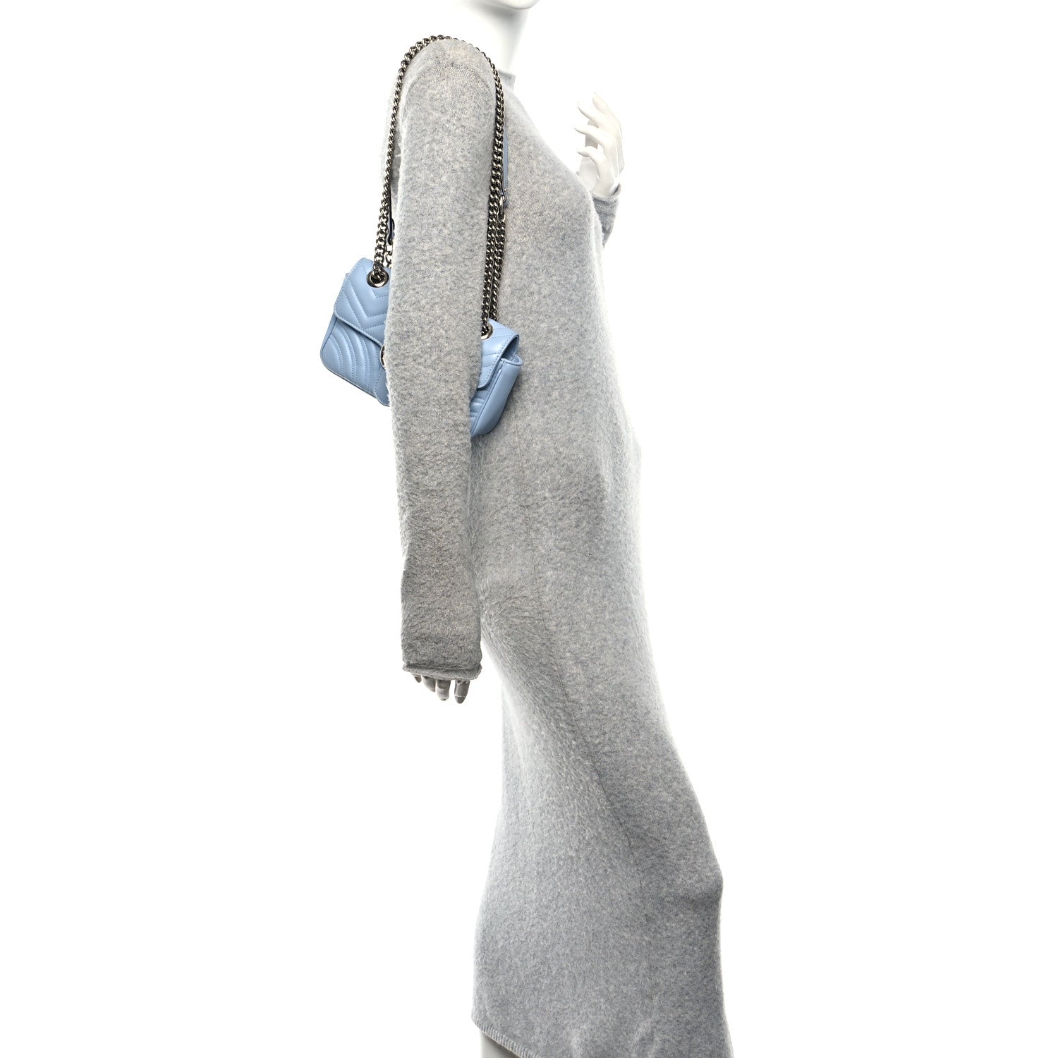 Gucci Calfskin Matelasse Mini GG Marmont Shoulder Bag Porcelain Light Blue 2 of 10