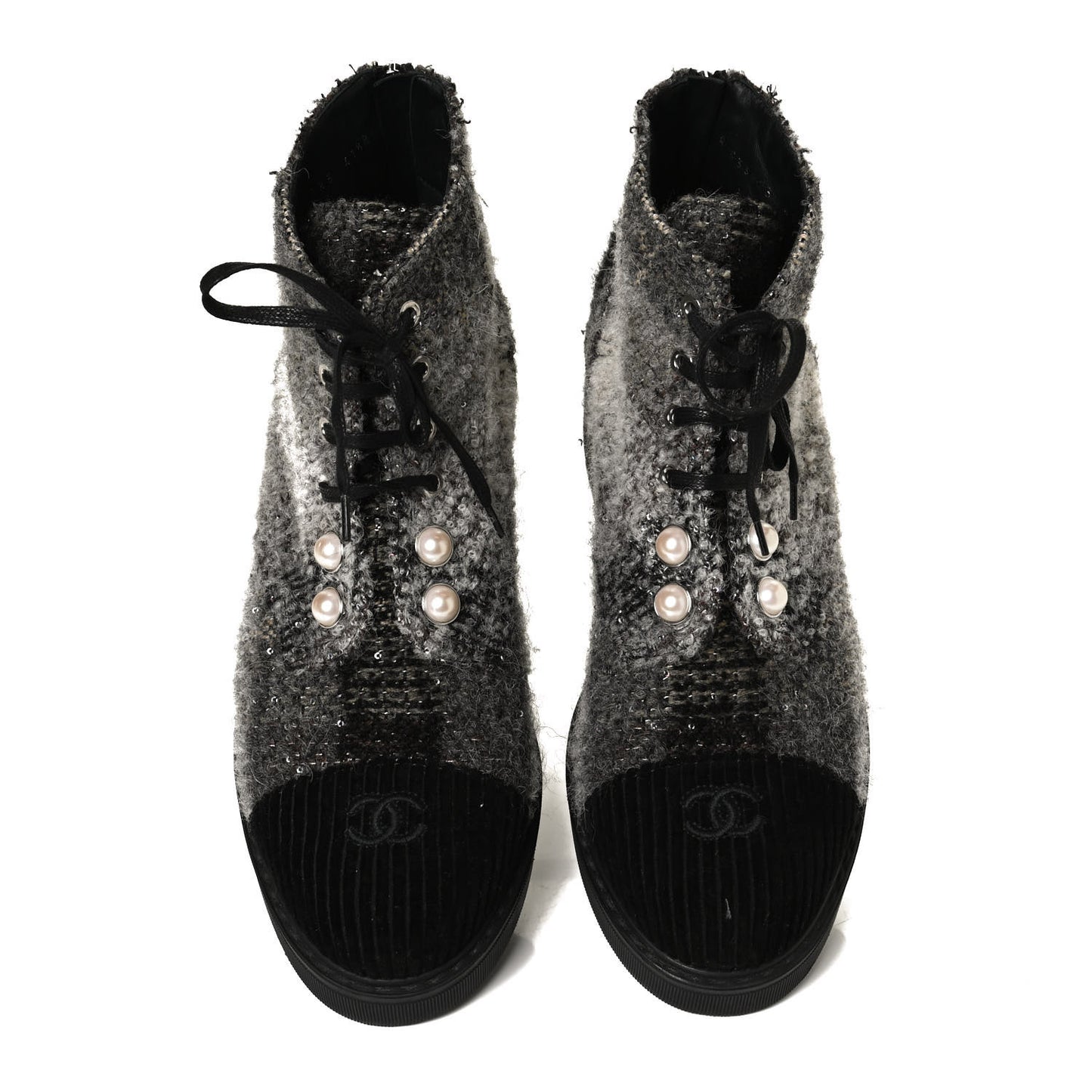 Tweed Calfskin Pearl Combat Short Boots 41.5 Multicolor