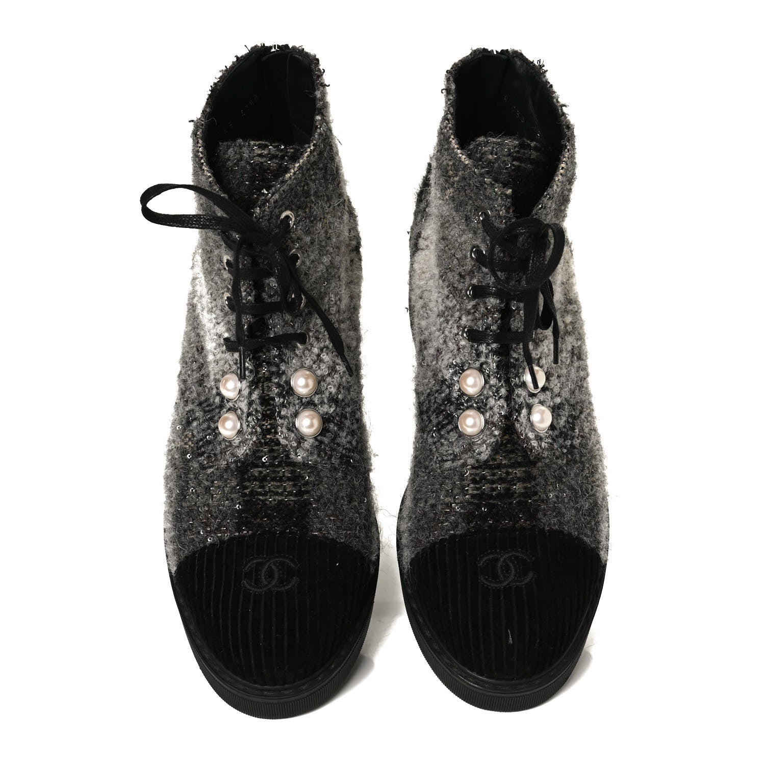 Chanel Tweed Calfskin Pearl Combat Short Boots 41.5 Multicolor 5 of 12