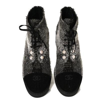 Chanel Tweed Calfskin Pearl Combat Short Boots 41.5 Multicolor 5 of 12