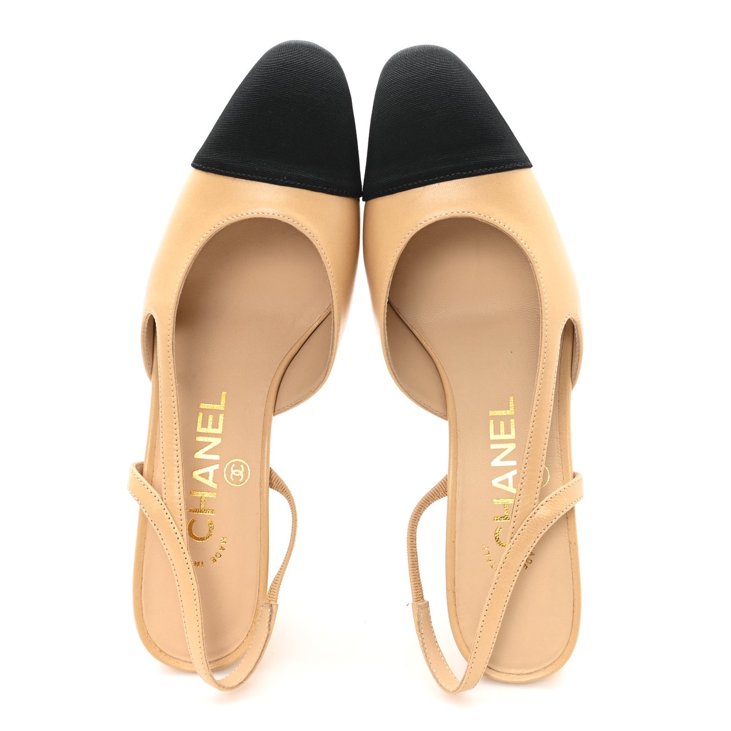 Goatskin Grosgrain Cap Toe CC Slingback Pumps 35 Beige Black