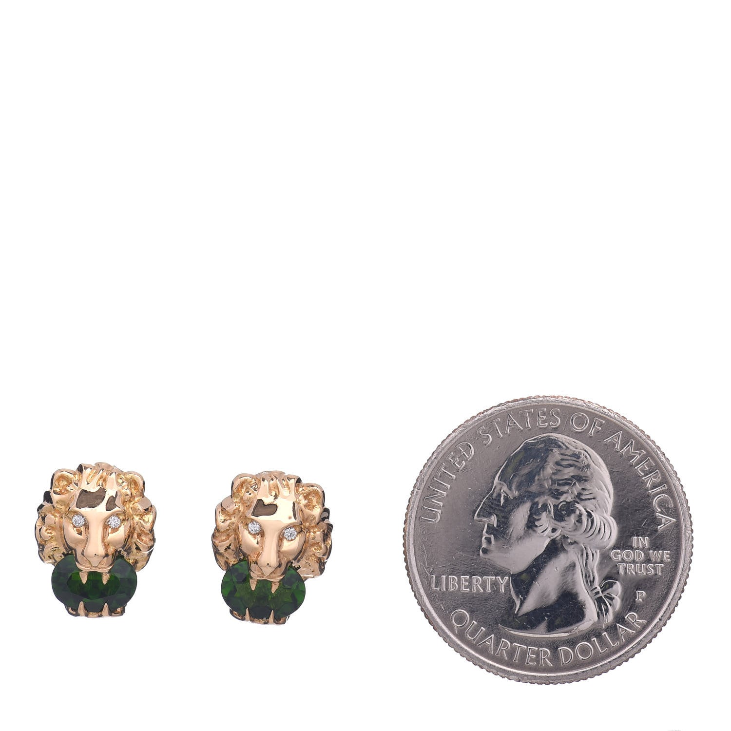 Gucci 18K Yellow Gold Diamond Chrome Diopside Lion Head Stud Earrings 2 of 5