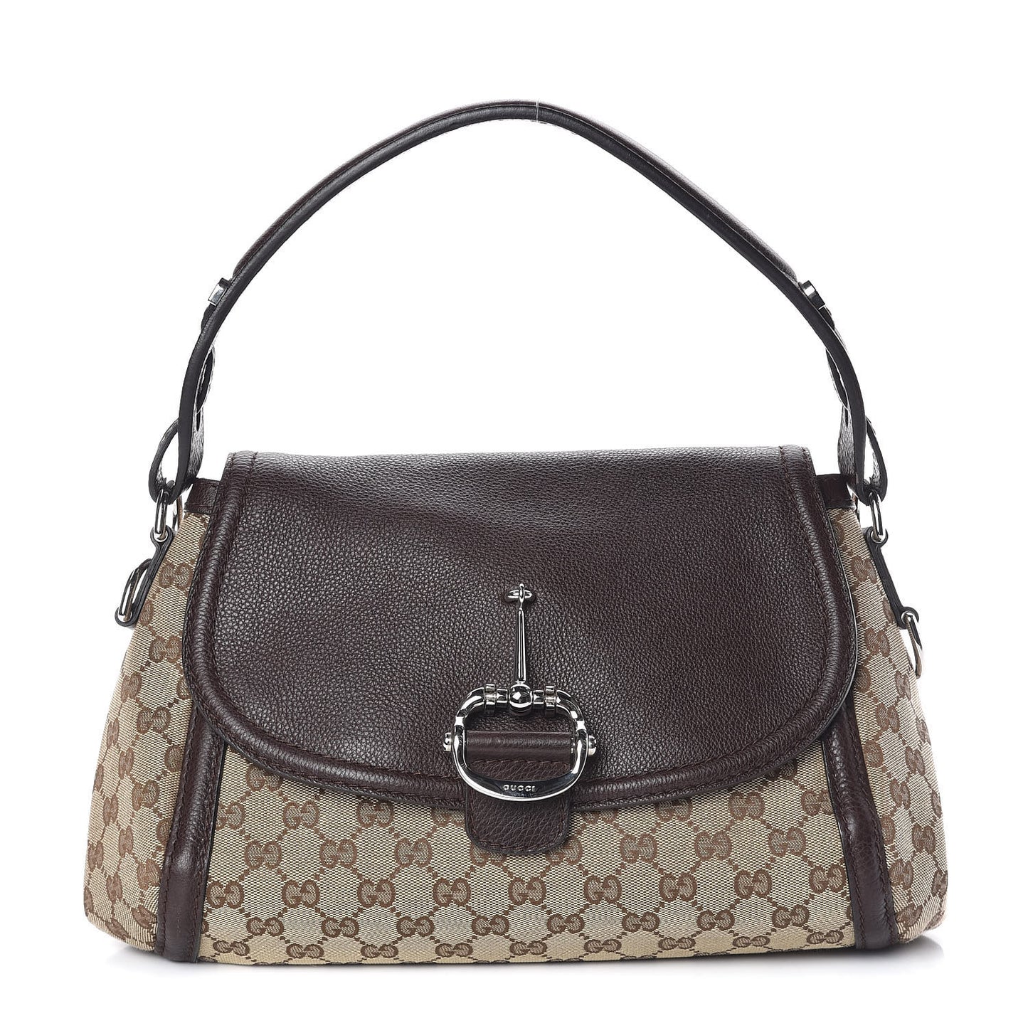 Monogram Medium Techno Horsebit Shoulder Flap Bag Dark Brown