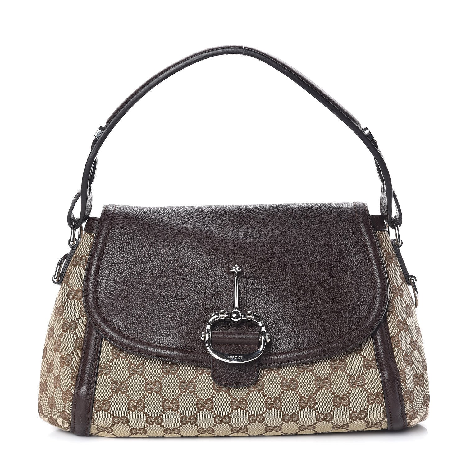Gucci Monogram Medium Techno Horsebit Shoulder Flap Bag Dark Brown 1 of 9