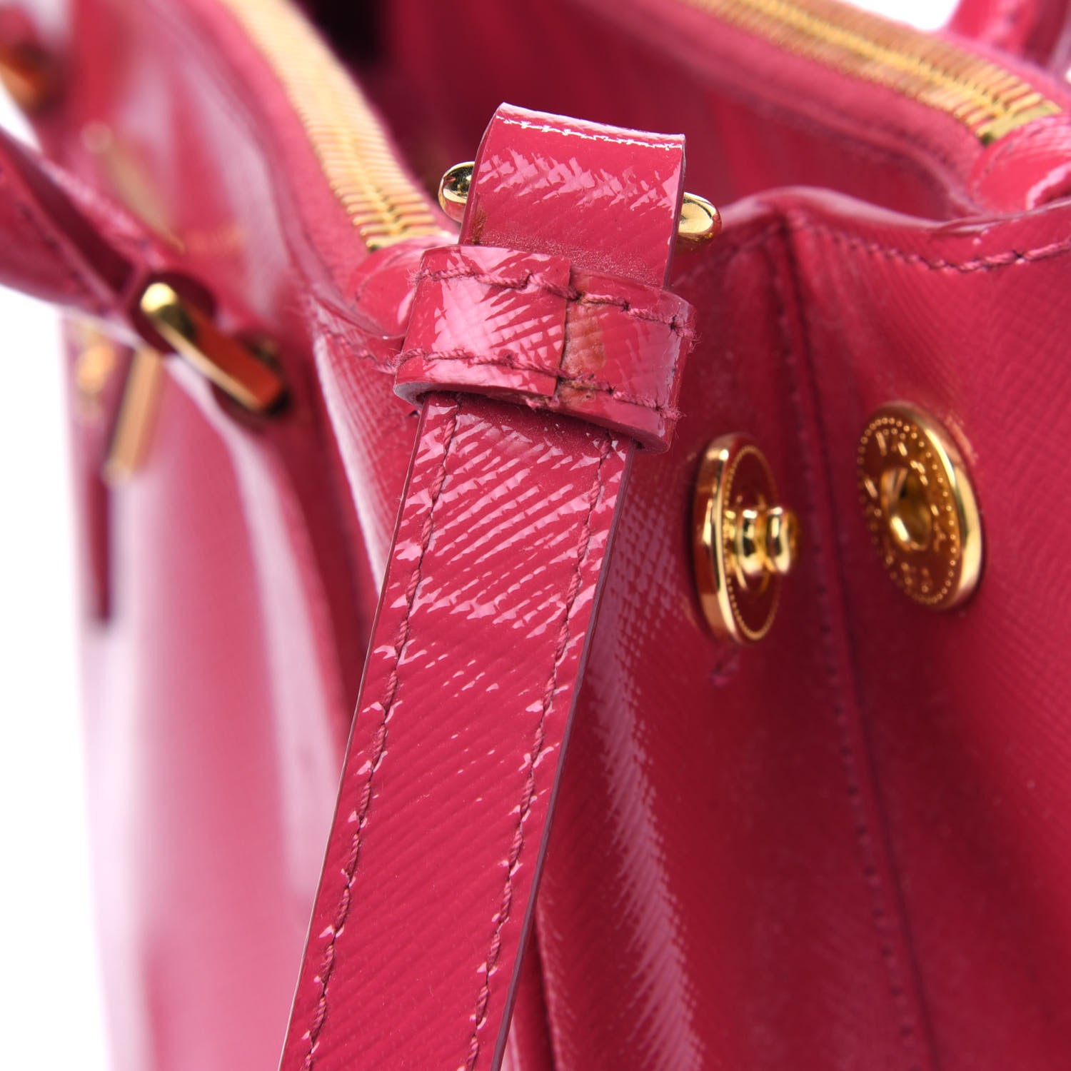 Prada Saffiano Vernice Mini Galleria Double Zip Tote Peonia 16 of 18