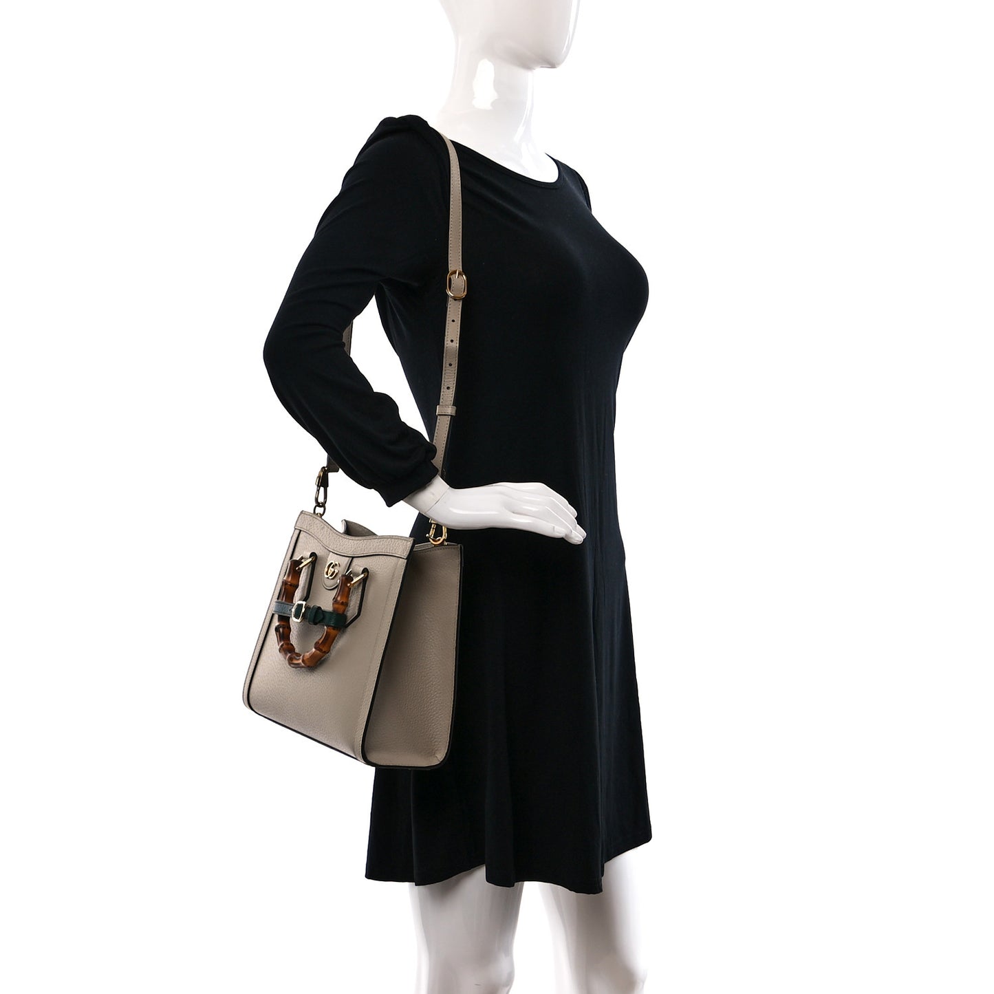 Textured Dollar Calfskin Web Small Diana Tote Bag Oatmeal Vintage Green