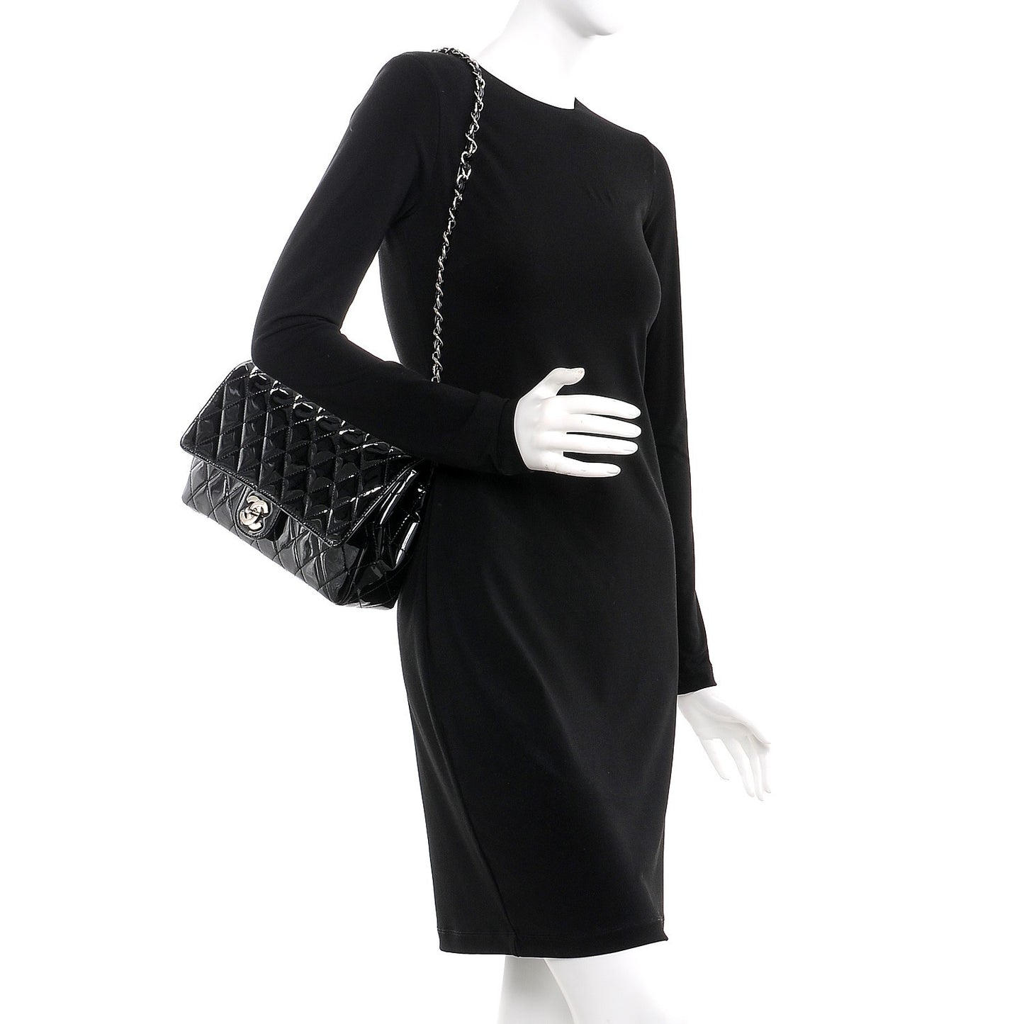 Patent Quilted Jumbo Diagonal CC Flap Black