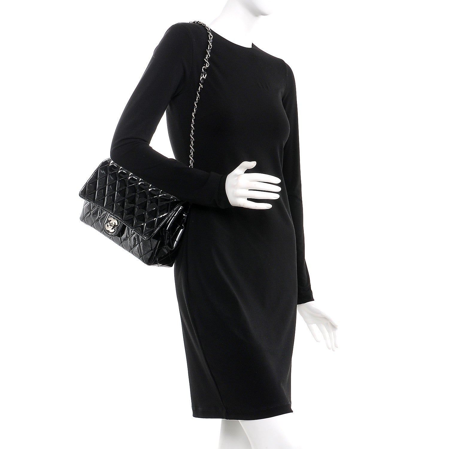 Chanel Patent Quilted Jumbo Diagonal CC Flap Black 2 of 12