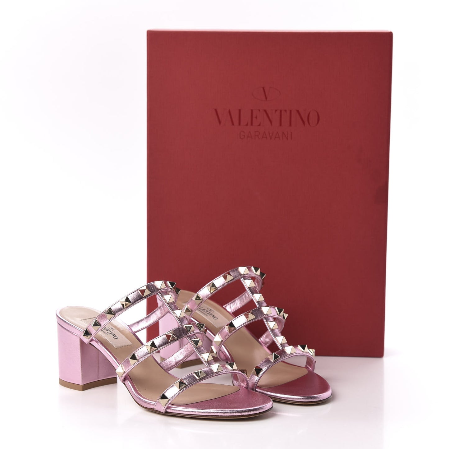 Metallic Nappa Rockstud 60mm Caged Slide Sandals 35 Giacinto