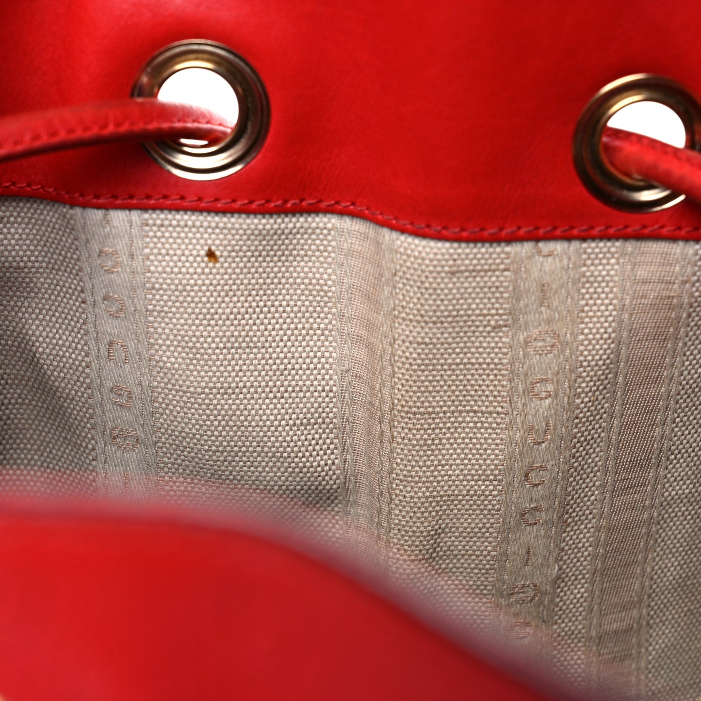 Bright Diamante GG Monogram Studded Medium Bucket Bag Red