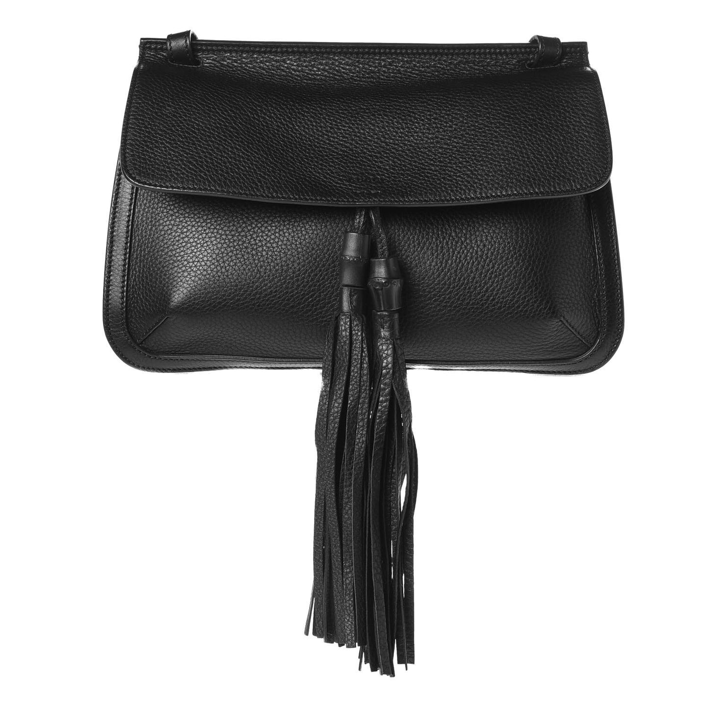 Pebbled Calfskin Medium Bamboo Daily Flap Shoulder Bag Black