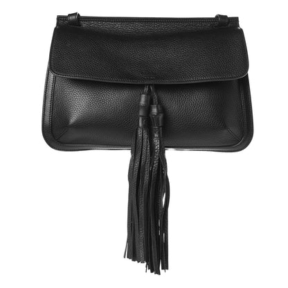 Gucci Pebbled Calfskin Medium Bamboo Daily Flap Shoulder Bag Black 1 of 6