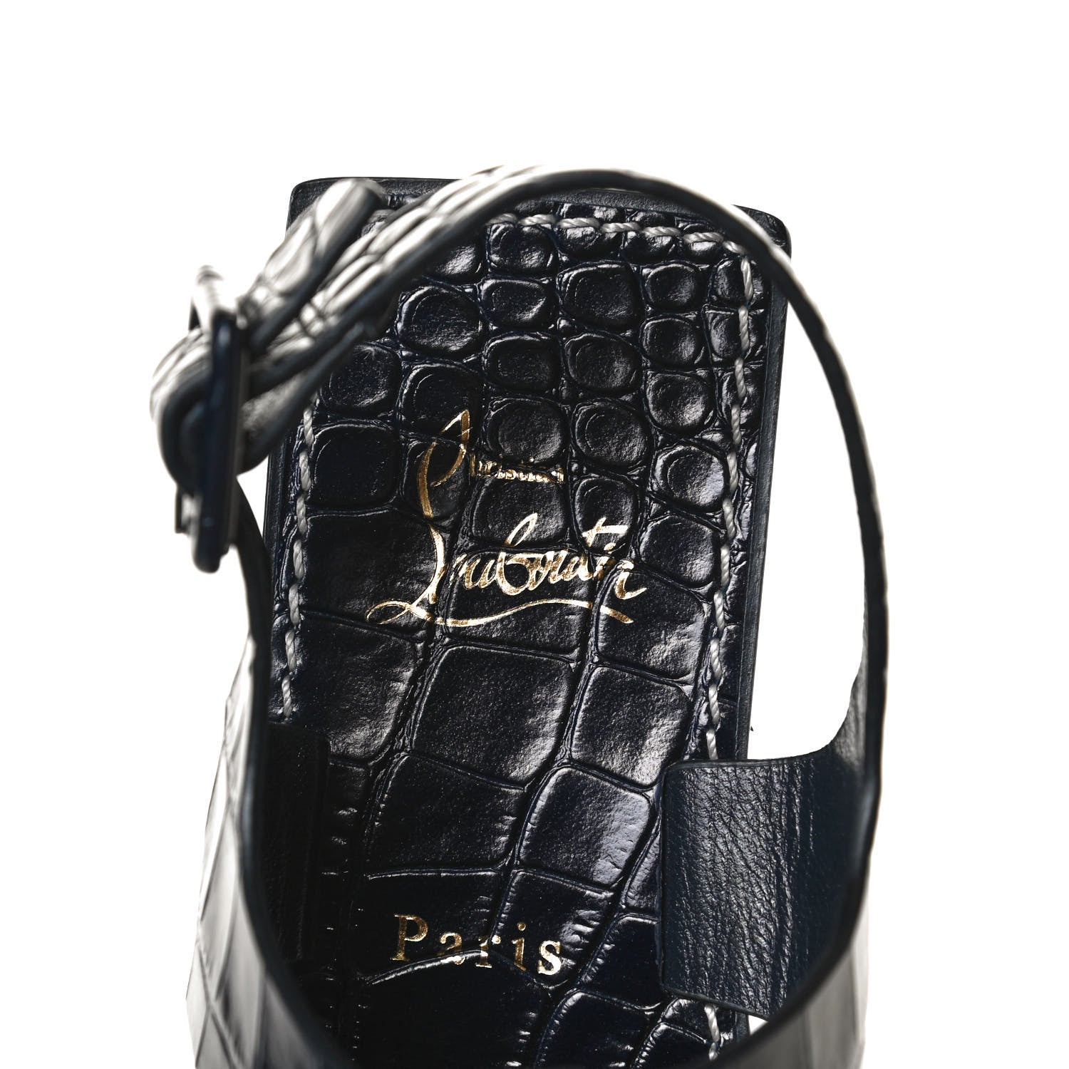 Christian Louboutin Calfskin Crocodile Embossed Cubongo Flat Sandals 36.5 Obscur 9 of 12