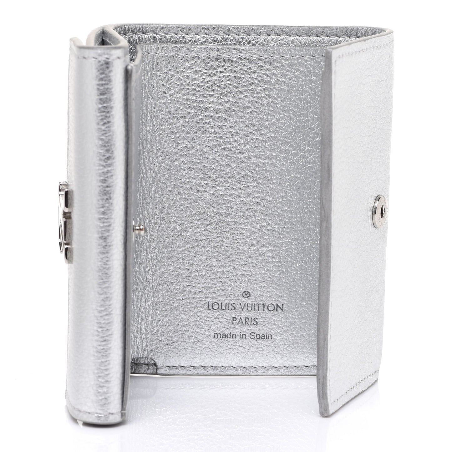 Metallic Calfskin Lockmini Wallet Silver